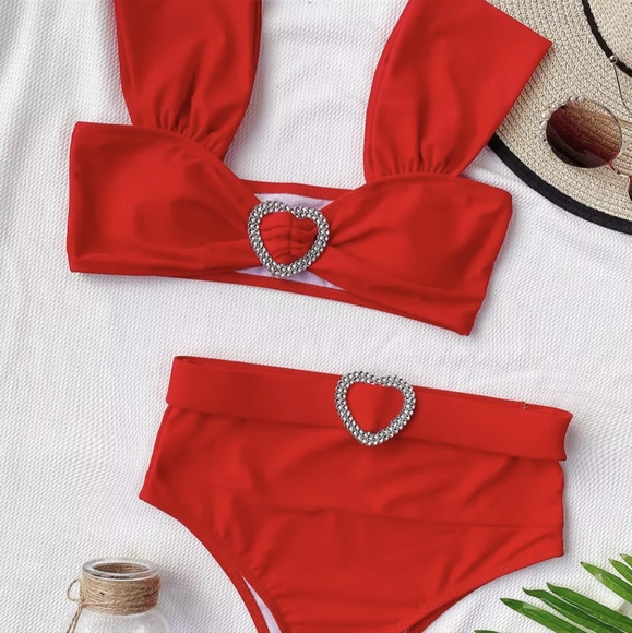 NWT LUXURY HEART TWO PIECE BIKINI SWIMSUIT S: SMALL-LARGE - Picture 7 of 9